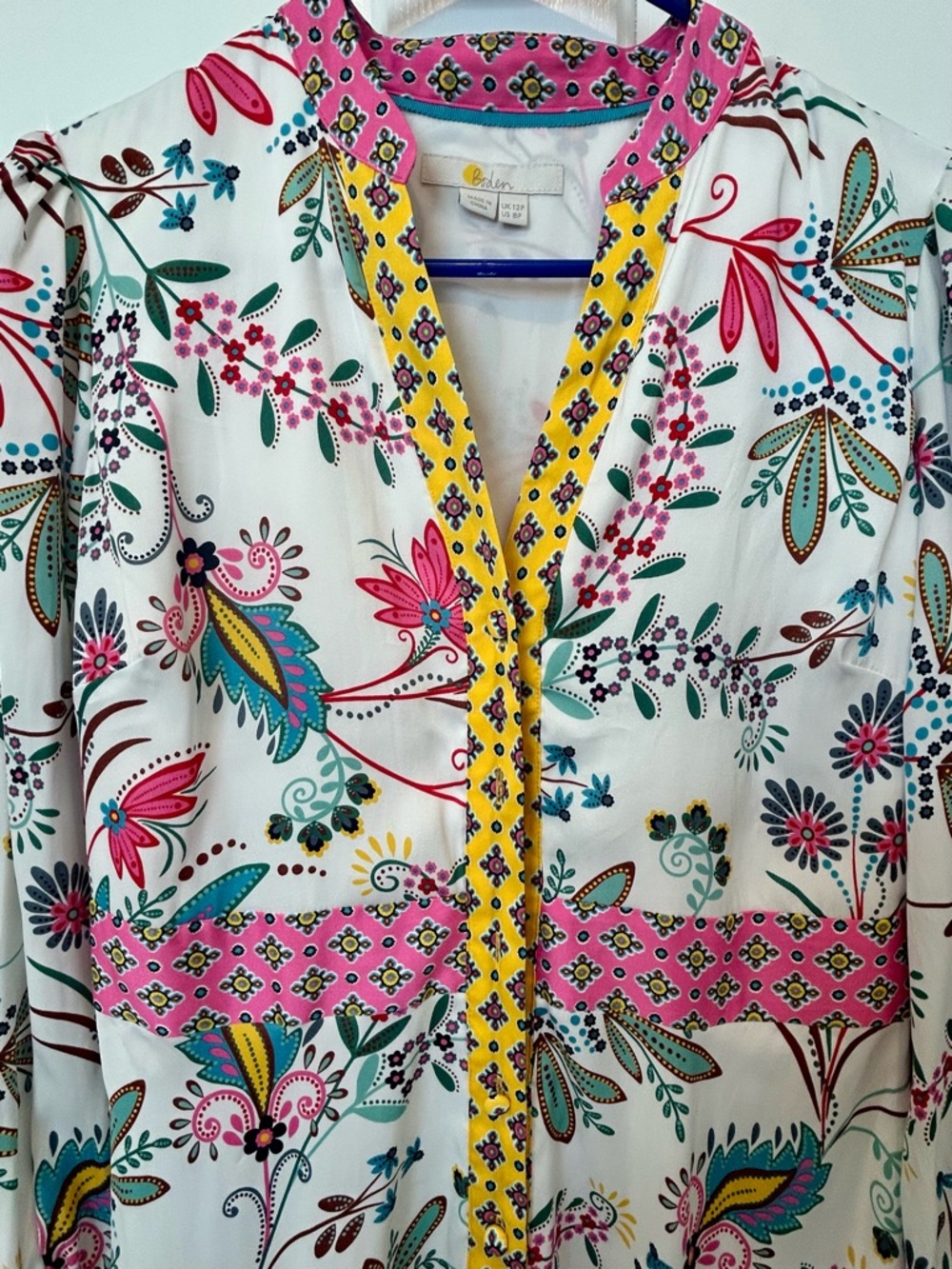 Boden Pink Floral Trim Dress with Blue Ribbon Detail - Picture 4 of 6